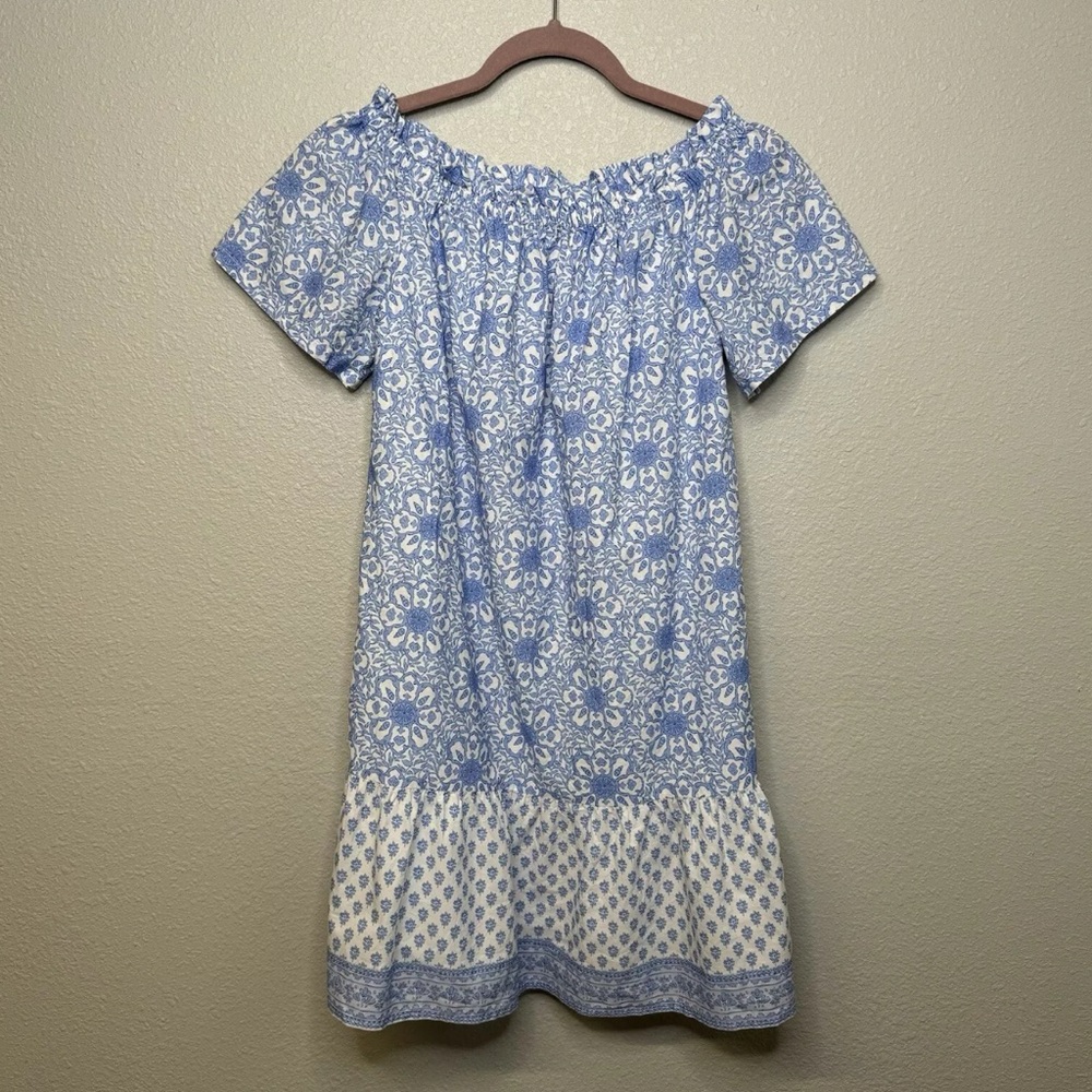 Vineyard Vines Dress Womens Medium Blue Tile Medallion Shoulder Dress Hydrangea